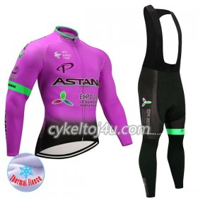 Cykeltrøje Langærmet + Bib Cykelbukser 2017 Astana Pro Team N003 Vinter Thermal Fleece